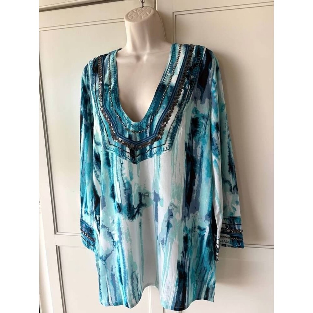 Soft Surroundings Beaded  Tunic Top 3/4 Sleeve  SZ M- NWT